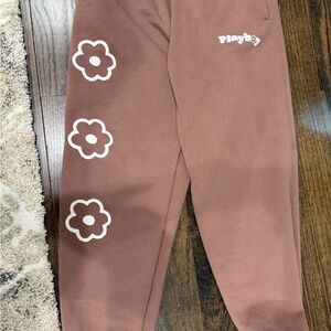 PLAYBOY Kids Brown Joggers with White Floral Design